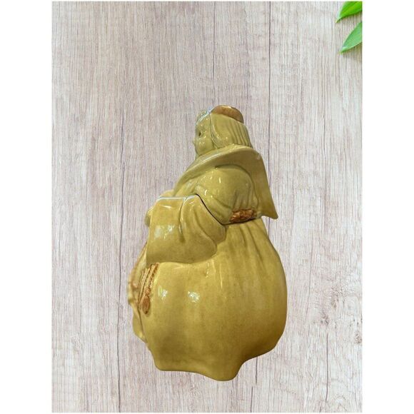 Vintage RED WING Cookie Jar "Thou Shalt Not Steal" Friar Tuck Monk 1940s Yellow - Picture 2 of 9